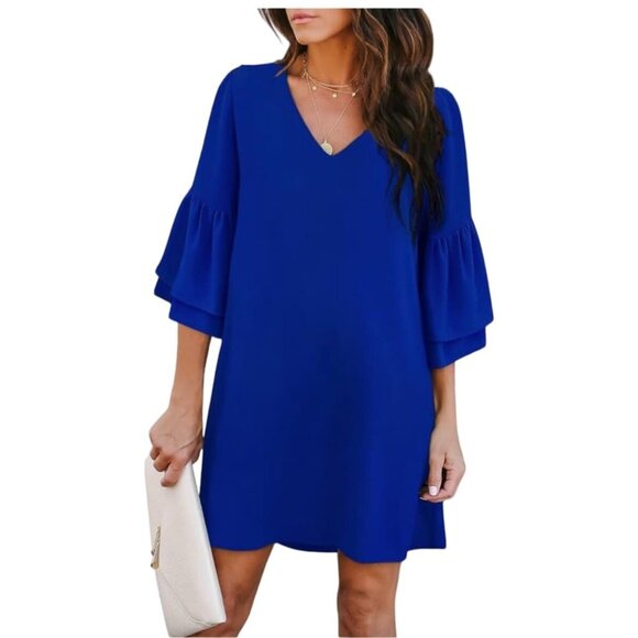 Belongsci Dresses & Skirts - Belongsci NWT Royal Blue Bell Sleeve Tunic Dress